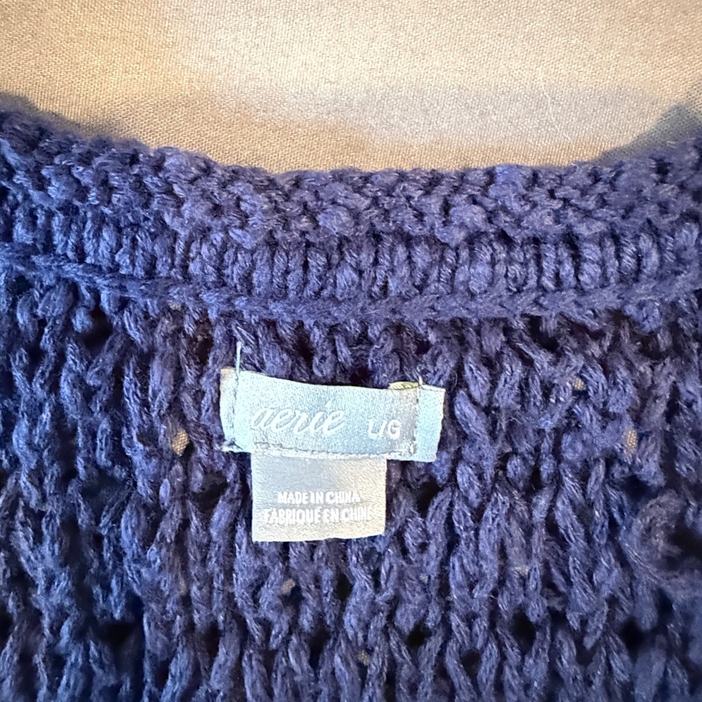 Aerie Navy Blue Open Knit Tank Top Women's Size Large — Fall Layering Piece - Picture 4 of 12